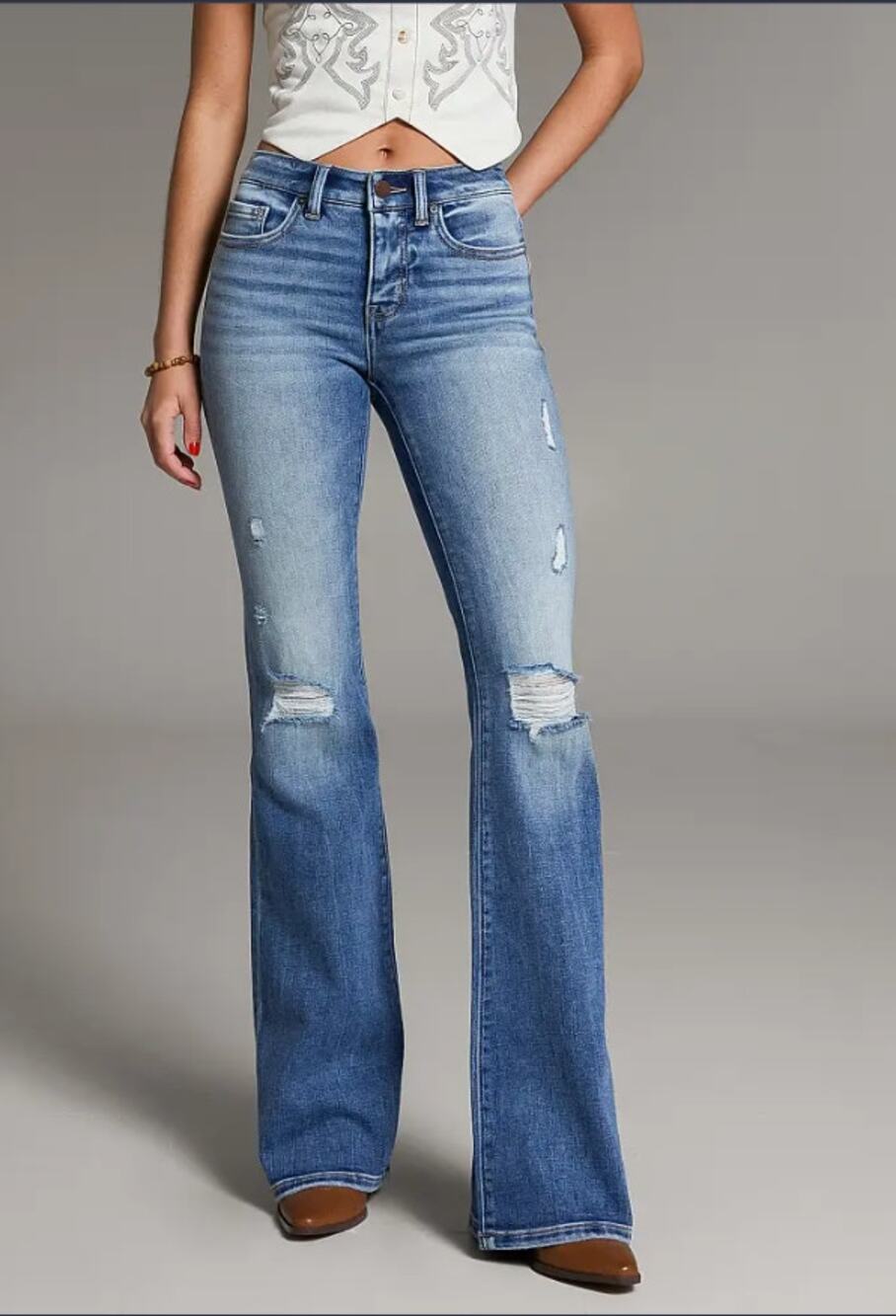 EUC BKE Andi Mid-Rise Distressed Flare Stretch Jeans - 24 waist